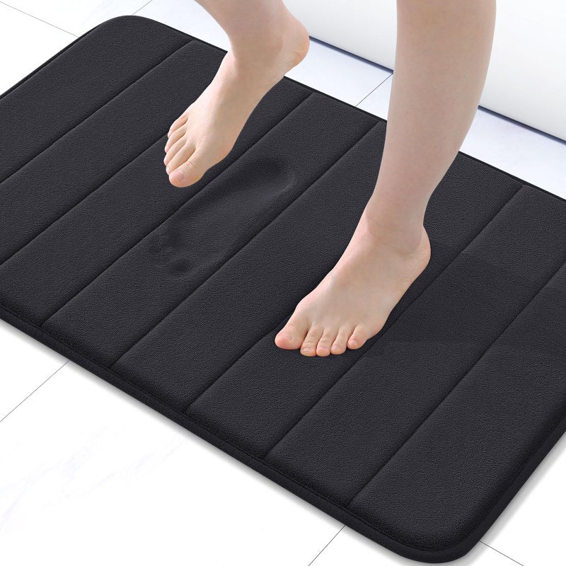 Buganda Memory Foam Bath Mat, 30" x 20", Ultra Soft and Non-Slip Bathroom Rugs, Water Absorbent and Machine Washable Bath Rug for Bathroom, Shower, and Tub, Black - Image 1